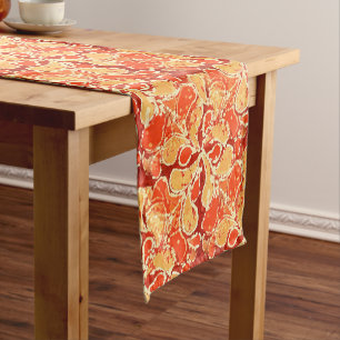 Yellow Orange Bohemian Bali Batik Style Paisley Short Table Runner