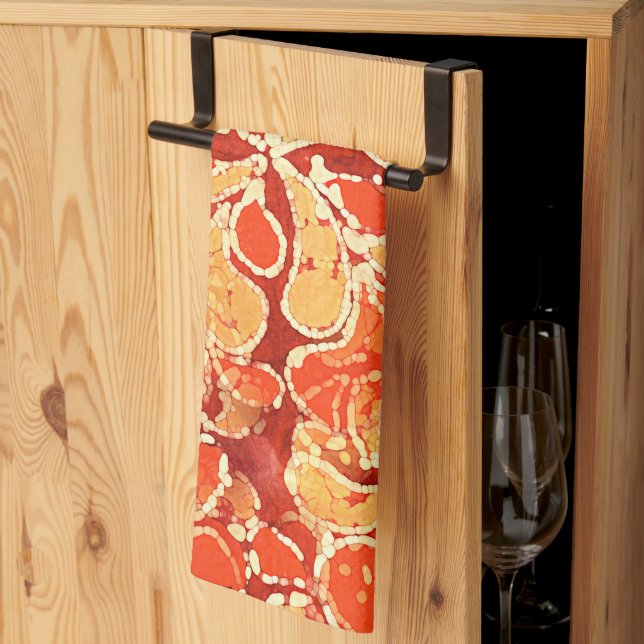 Yellow Orange Bohemian Bali Batik Style Paisley Tea Towel (Thirds Fold)