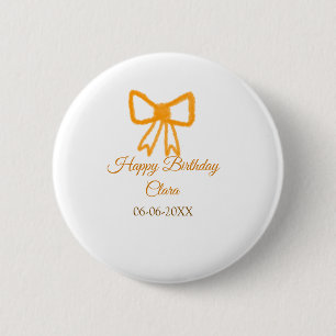 Yellow orange bow watercolor retro happy birthday 6 cm round badge
