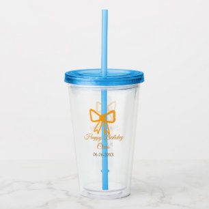 Yellow orange bow watercolor retro happy birthday acrylic tumbler