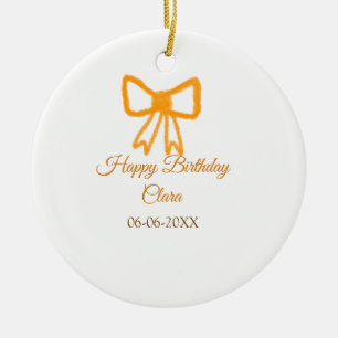 Yellow orange bow watercolor retro happy birthday ceramic tree decoration