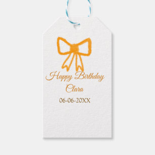 Yellow orange bow watercolor retro happy birthday gift tags