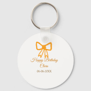 Yellow orange bow watercolor retro happy birthday key ring