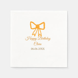 Yellow orange bow watercolor retro happy birthday napkin