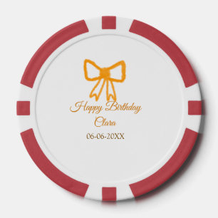 Yellow orange bow watercolor retro happy birthday poker chips