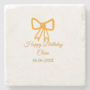 Yellow orange bow watercolor retro happy birthday stone coaster