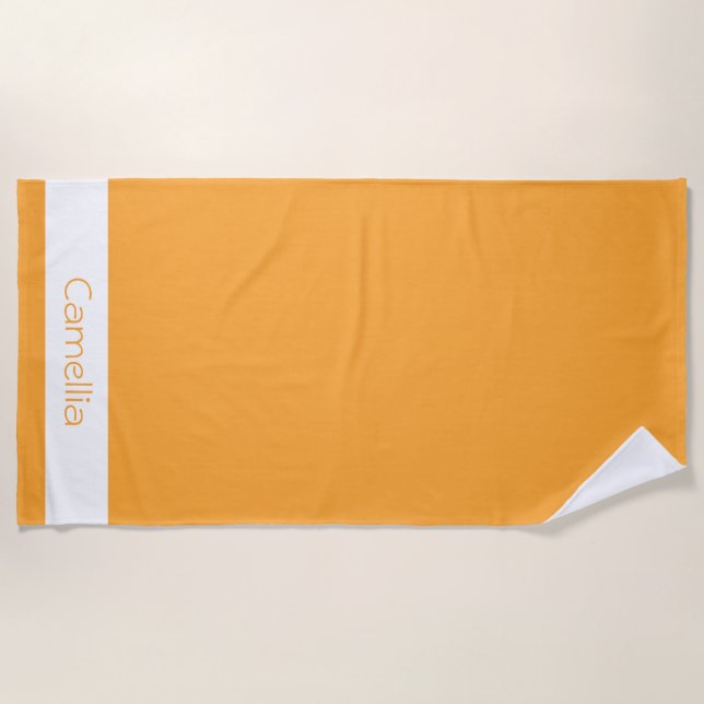 Yellow Orange Bridesmaid Name Calligraphy Elegant  Beach Towel (Front)