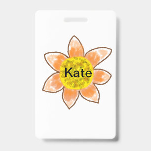 Yellow orange brown sunflower add name text floral ID badge