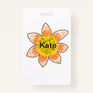 Yellow orange brown sunflower add name text floral ID badge