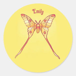 Yellow Orange Butterfly Luna Moth Girl Name Classic Round Sticker