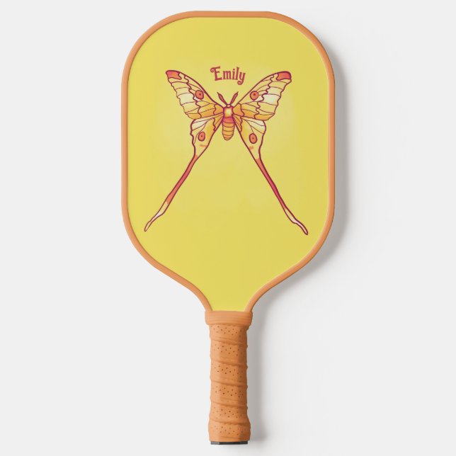 Yellow Orange Butterfly Luna Moth Girl Name Pickleball Paddle (Front)