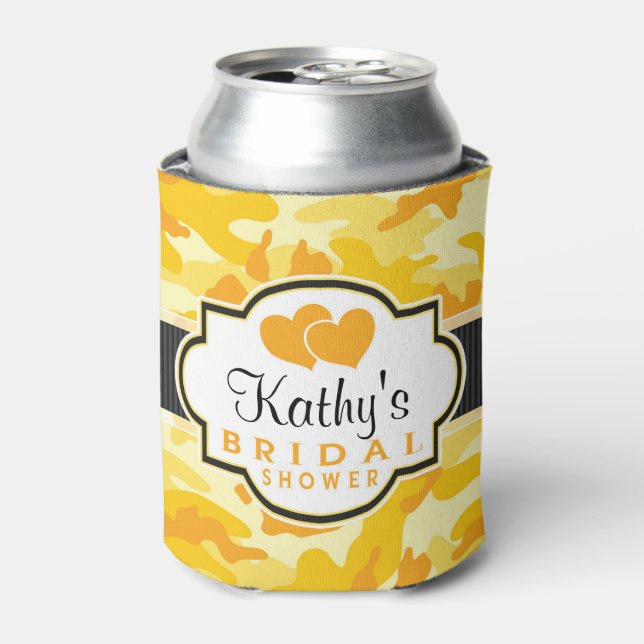 Yellow Orange Camo, Camouflage Bridal Shower Can Cooler (Can Front)