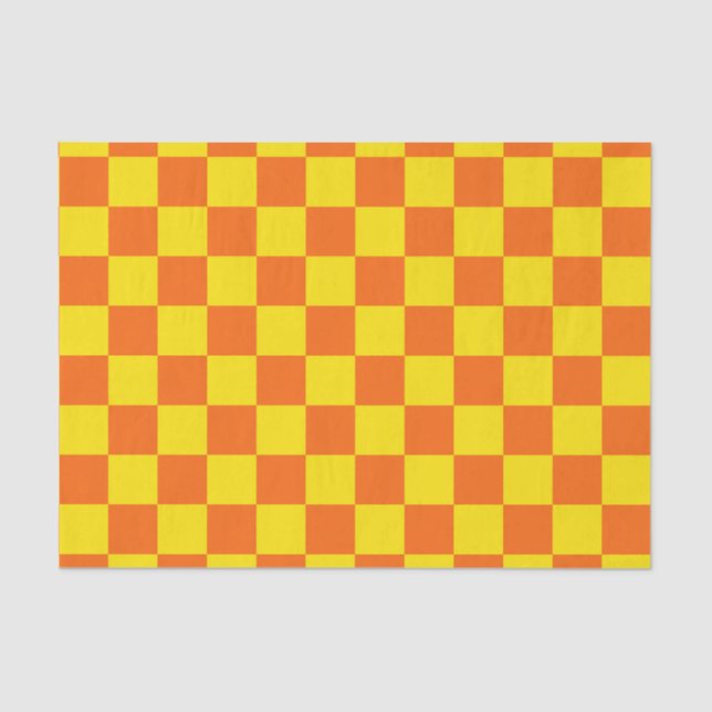 Yellow Orange Chequered Check Design  Tissue Paper (Front)
