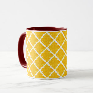 Yellow/Orange Chequered Pattern with Red Handle Mug