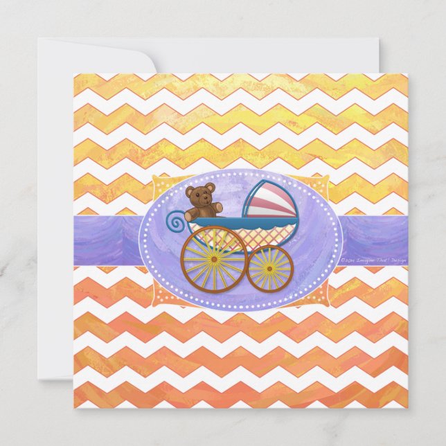 Yellow, Orange Chevron Baby Shower Square Invitation (Front)