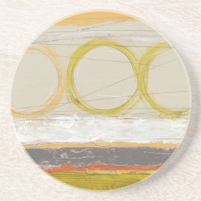 Yellow & Orange Circles on Multicolored Background Coaster (Front)
