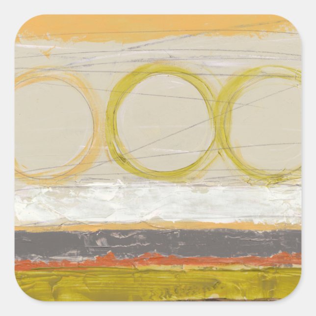 Yellow & Orange Circles on Multicolored Background Square Sticker (Front)