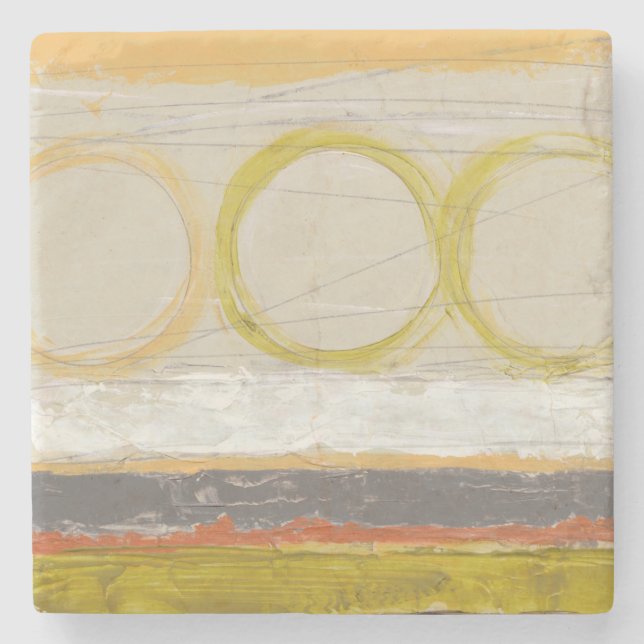 Yellow & Orange Circles on Multicolored Background Stone Coaster (Front)