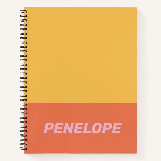 Yellow Orange Colour Block Modern Personalised Nam Notebook (Front)