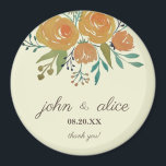 Yellow Orange, Cream and Brown Floral Wedding Magnet<br><div class="desc">This is a classic and elegant wedding magnet designed with yellow orange roses and peonies,  botanical and eucalyptus leaves in a cream yellow background. A thank you gift for your guests.</div>