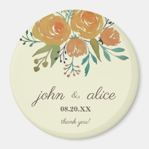 Yellow Orange, Cream and Brown Floral Wedding Magnet
