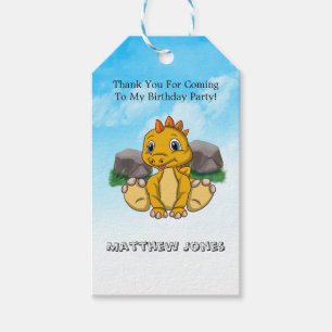 Yellow Orange Cute Dinosaur Thank You Gift Tags