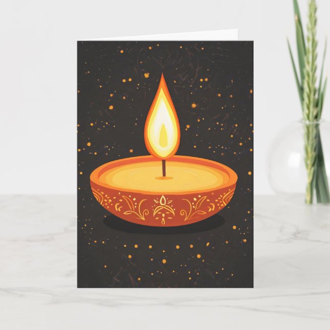 Yellow Orange Diwali Lamp Holiday Card (Front)