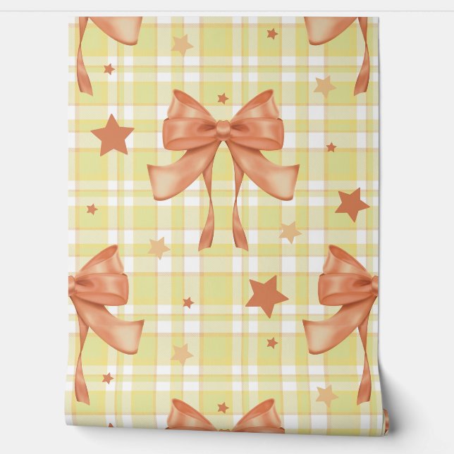 Yellow Orange Feminine Coquette Bows Wallpaper (Unrolling)
