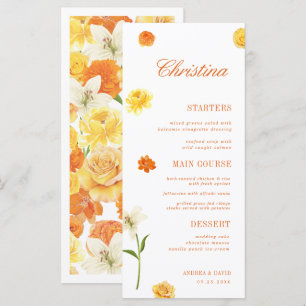 Yellow Orange Floral Custom Guest Name Garden Menu
