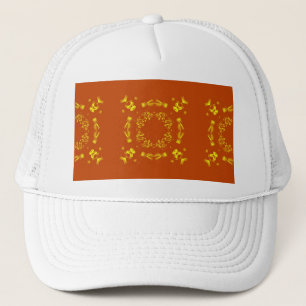 Yellow, Orange Floral Damasks Retro Pattern Trucker Hat