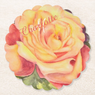 Yellow Orange Floral Paper Coaster