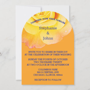 Yellow Orange Floral Rose Navy Blue Boho Wedding I Invitation