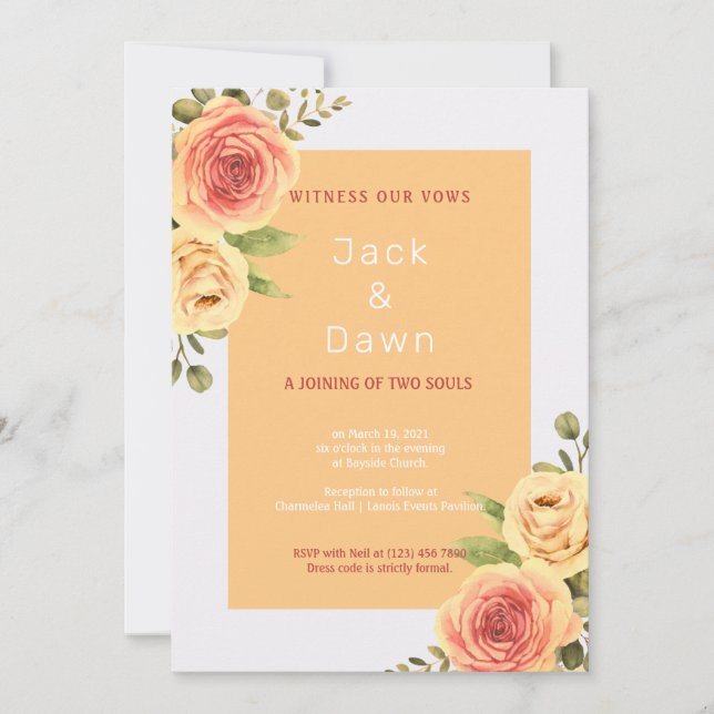Yellow & Orange Floral Watercolor Wedding Invitation (Front)