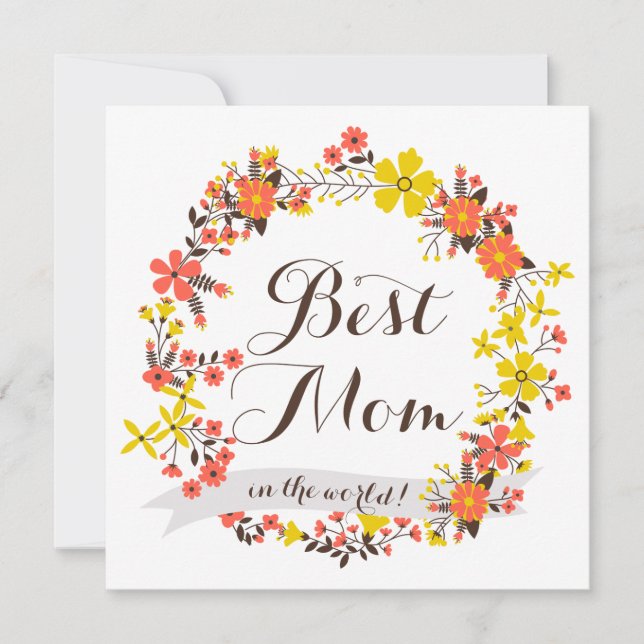 Yellow & Orange Floral Wreath Best Mum Card (Front)