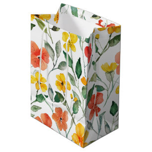 Yellow Orange Flowers Birthday Medium Gift Bag