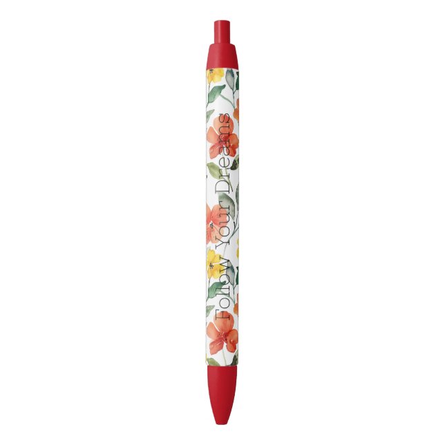 Yellow Orange Flowers  Black Ink Pen (Front Vertical)