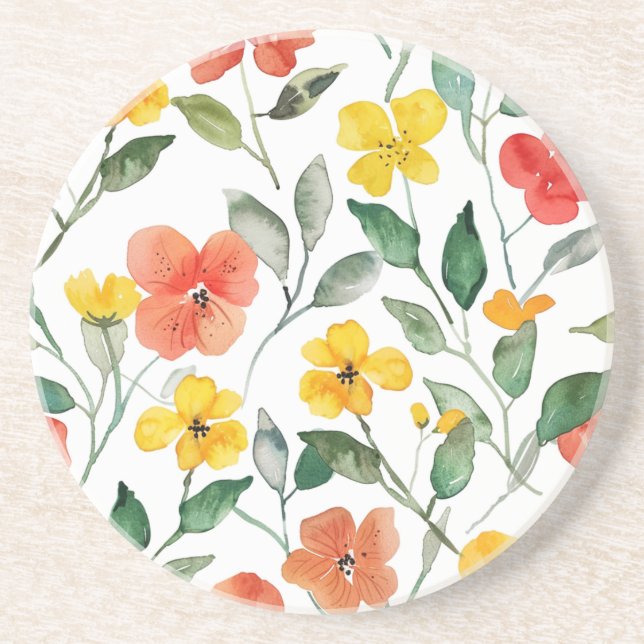 Yellow Orange Flowers Coaster (Front)