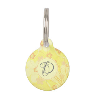 Yellow Orange Flowers Cute Floral Pretty Monogram Pet Tag