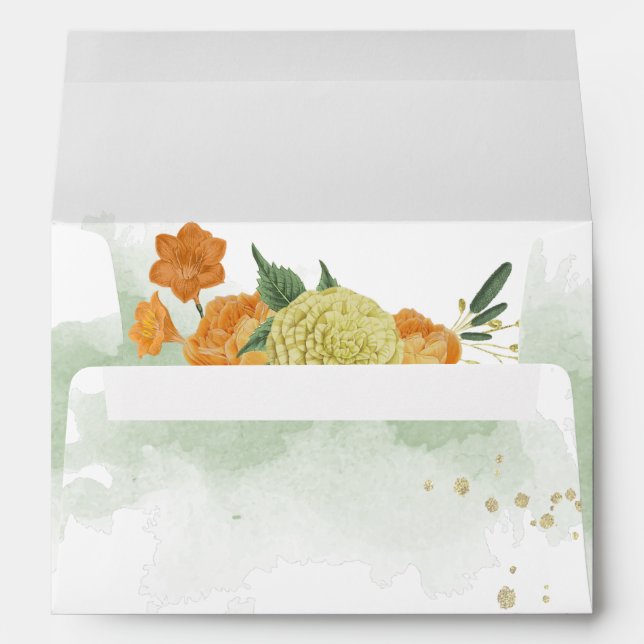 yellow orange flowers greenery wedding envelope (Back (Bottom))