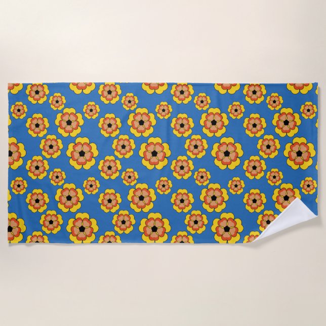 Yellow Orange Flowers Pattern Beach Towel (Front)
