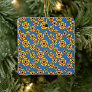 Yellow Orange Flowers Pattern Ceramic Ornament