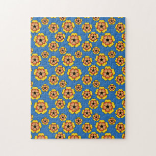 Yellow Orange Flowers Pattern Jigsaw Puzzle