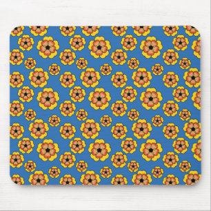 Yellow Orange Flowers Pattern Mouse Mat