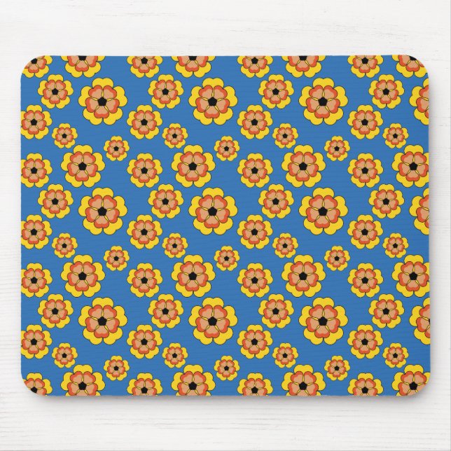 Yellow Orange Flowers Pattern Mouse Mat (Front)