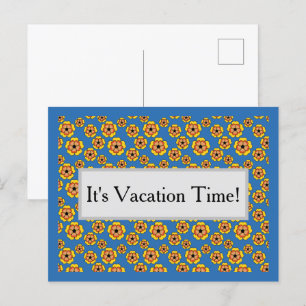 Yellow Orange Flowers Pattern Personalise Holiday Postcard