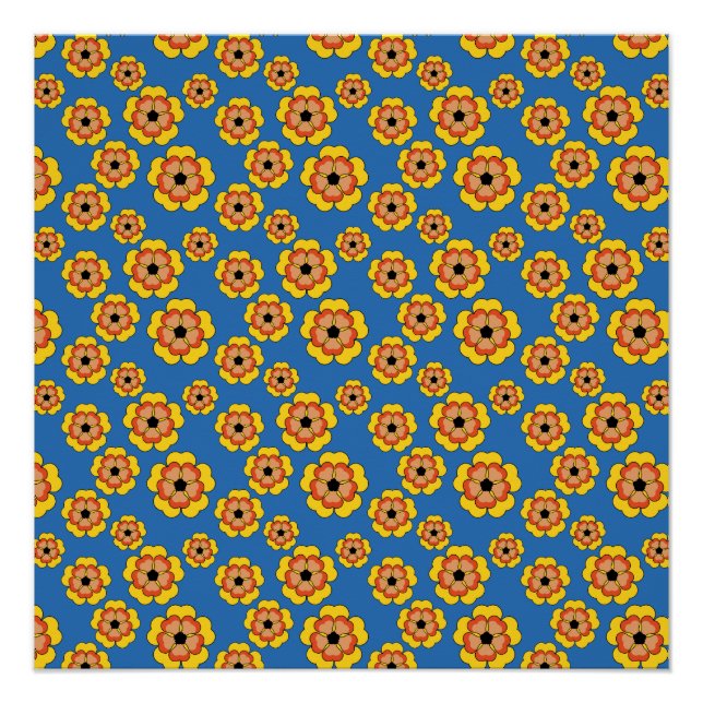 Yellow Orange Flowers Pattern Poster (Front)