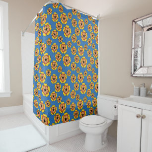 Yellow Orange Flowers Pattern Shower Curtain