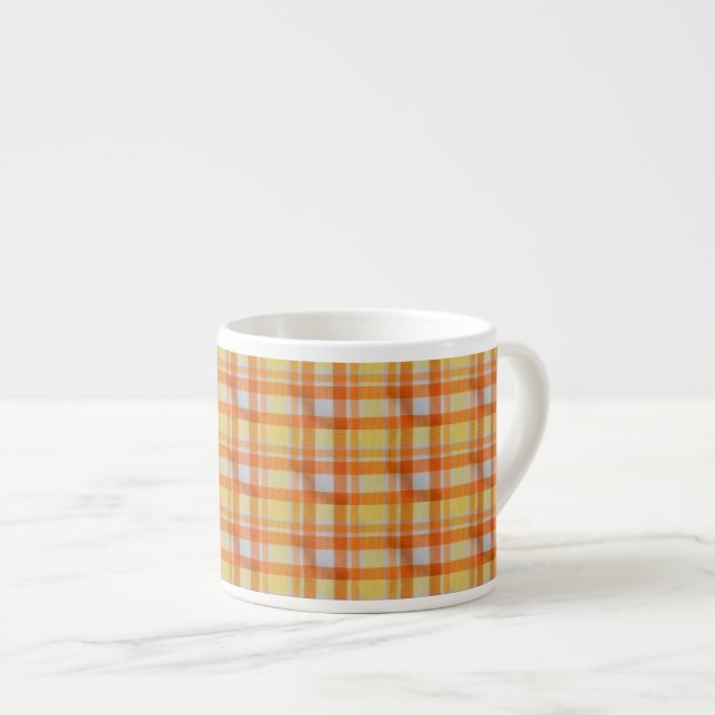 Yellow orange gingham espresso cup (Front Right)