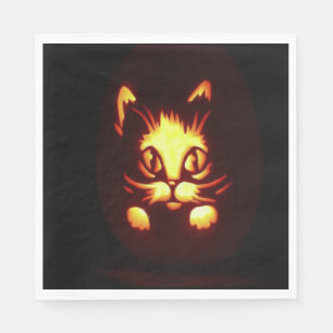 Yellow Orange Glowing Halloween Cat Napkin