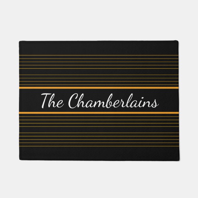 Yellow Orange Golden Treble Clef Staves on BLACK Doormat (Front)